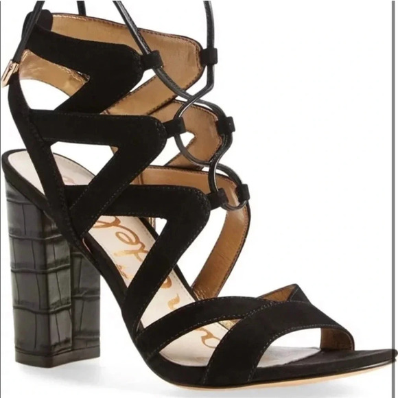 Sam Edelman Yardley Suede/Crocodile Lace-Up Heels - Picture 2 of 8